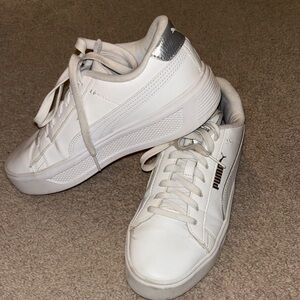 Puma Women's White and Silver Sneakers